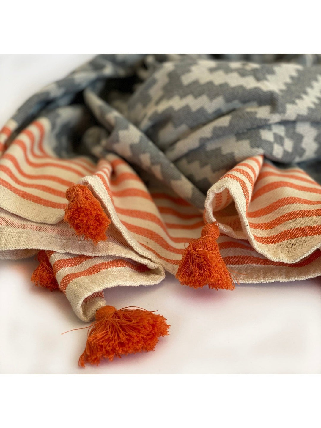 Bath LinenMerida Gray - Orange Turkish Towel / BlanketHilana Upcycled Cotton