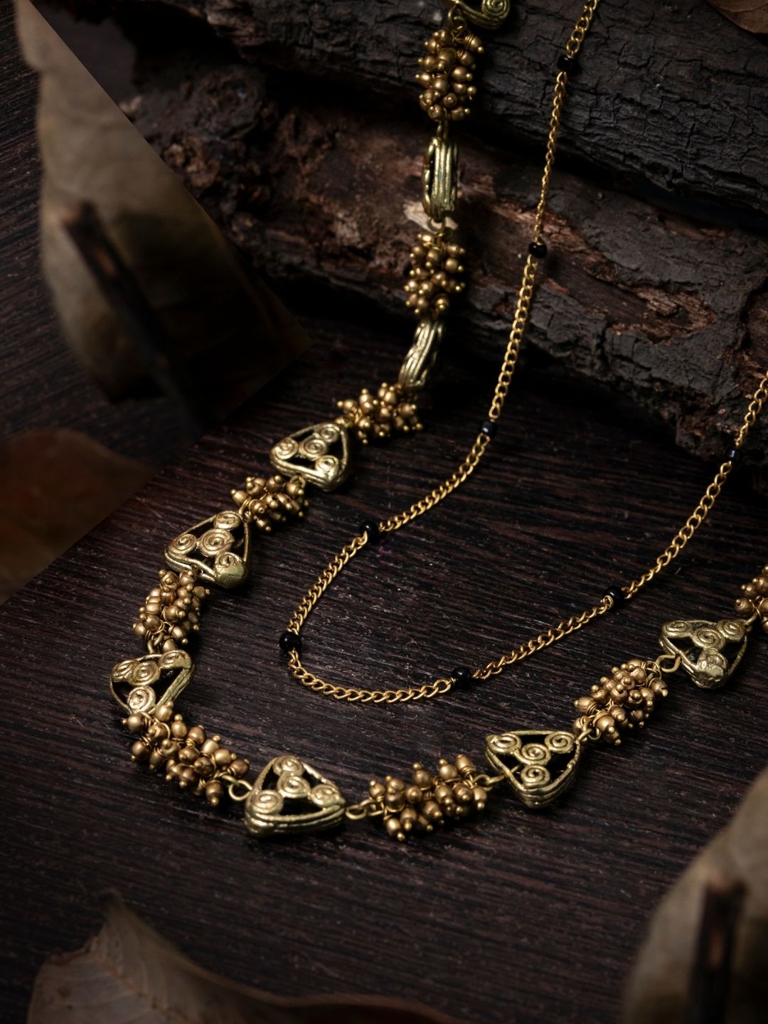 JewelryMiharu Dokra Golden Brass Bead Layer Necklace - GoldenMiharu