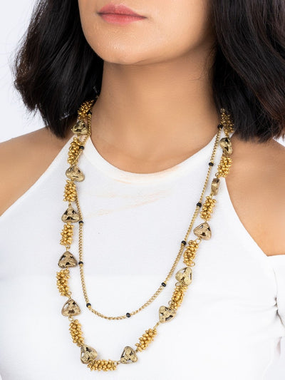 JewelryMiharu Dokra Golden Brass Bead Layer Necklace - GoldenMiharu