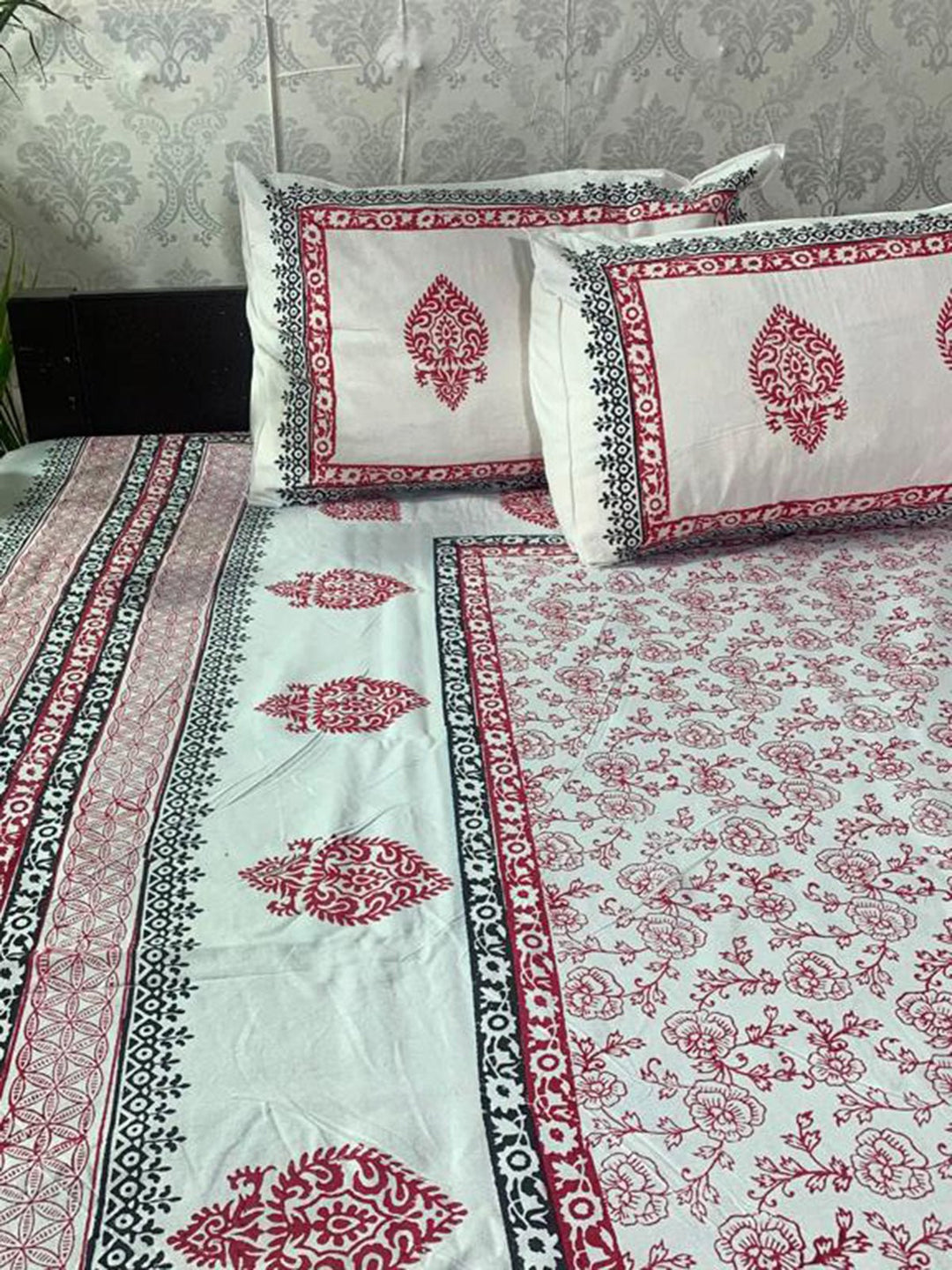 Bed and LivingMugal Print Motif Hand Block Printed BedsheetAlankaran Designs