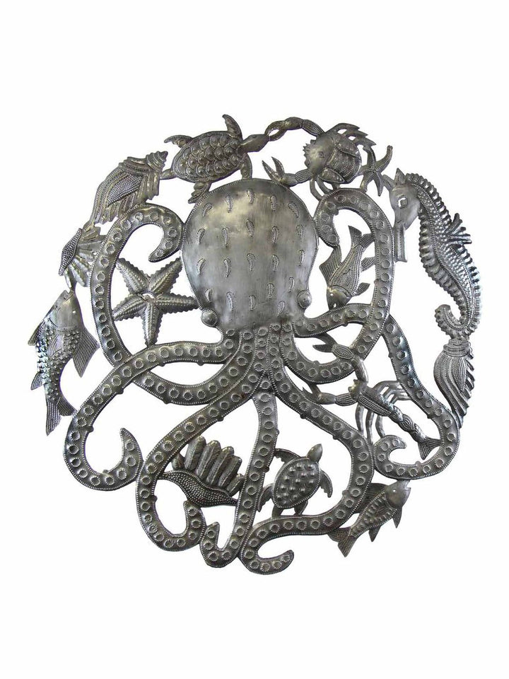 Home DecorOctopus & Sea Life Nautical Haitian Metal Drum Wall Art, 23"Global Crafts