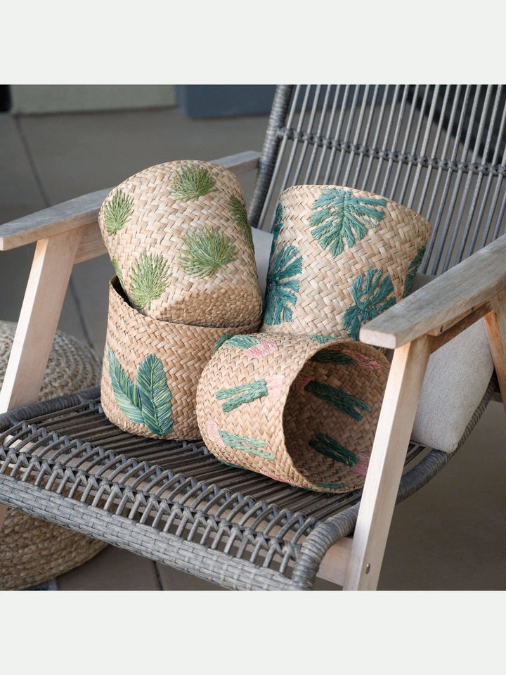 Home DecorPalm Embroidered Soft Seagrass Basket - Embroidered BasketsLIKHÂ