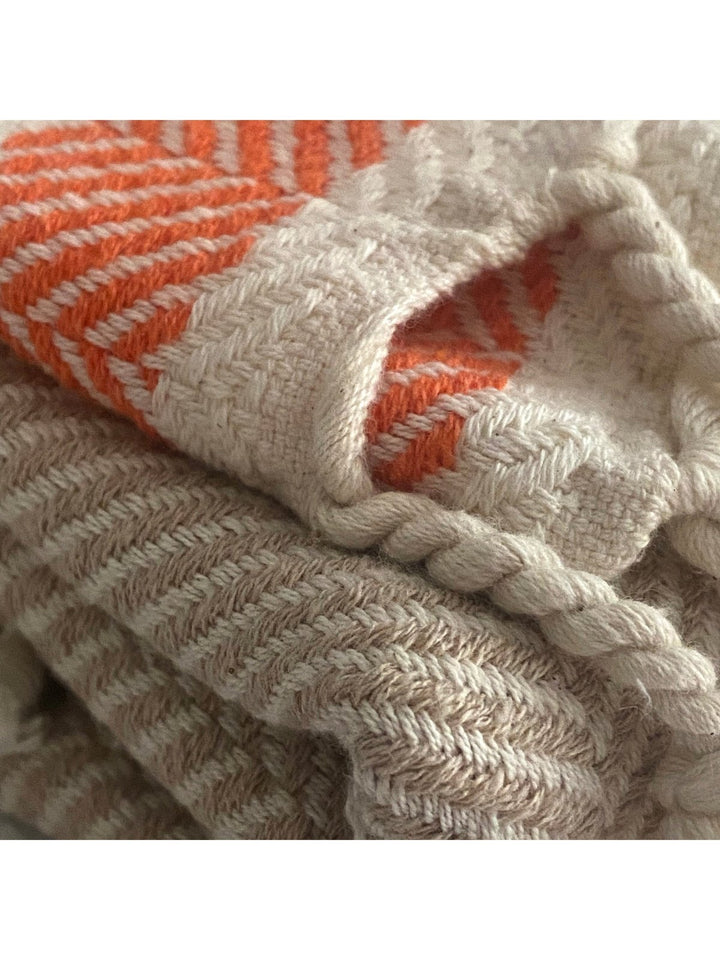 Bed and LivingPipa Sustainable Hand-loomed Throw Blanket - BeigeHilana Upcycled Cotton