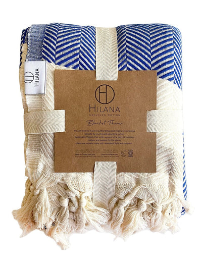 Bed and LivingPipa sustainable Hand-loomed Throw Blanket - BlueHilana Upcycled Cotton