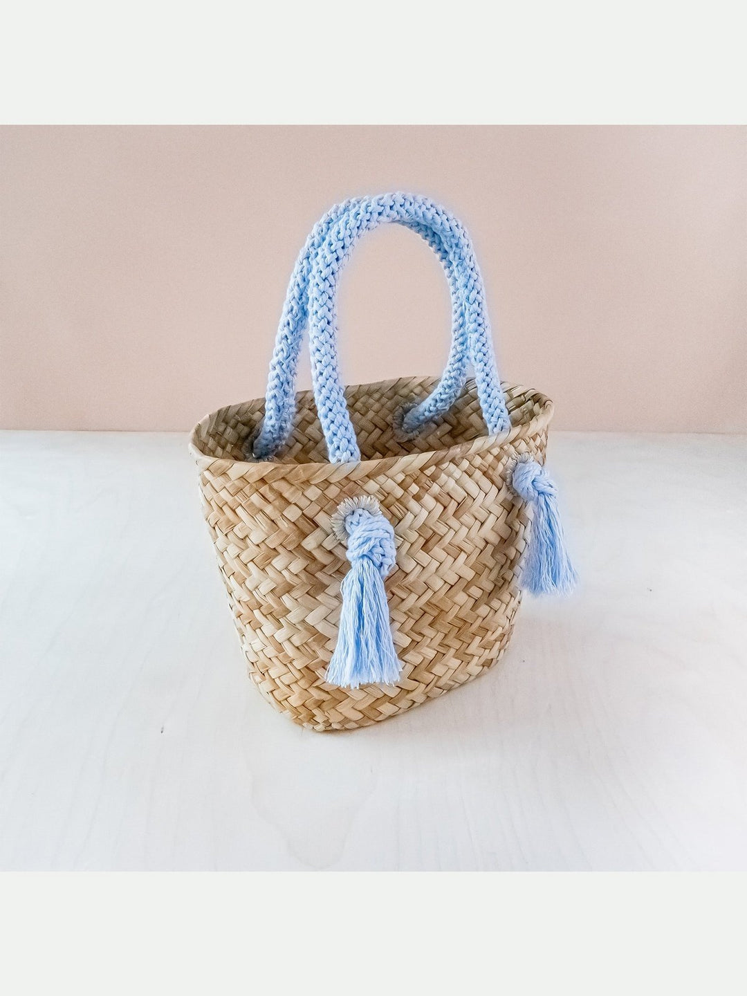 BagsPowder Blue Small Seagrass Tote Bag with Wrapped Handles - Market ToteLIKHÂ