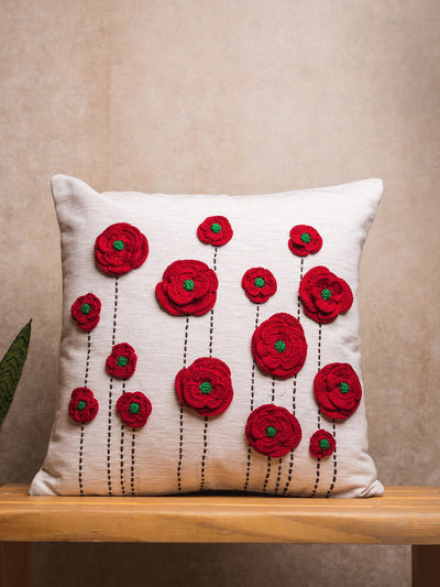 Bed and LivingRed Layered Flowers Cushion CoverNandni Studio