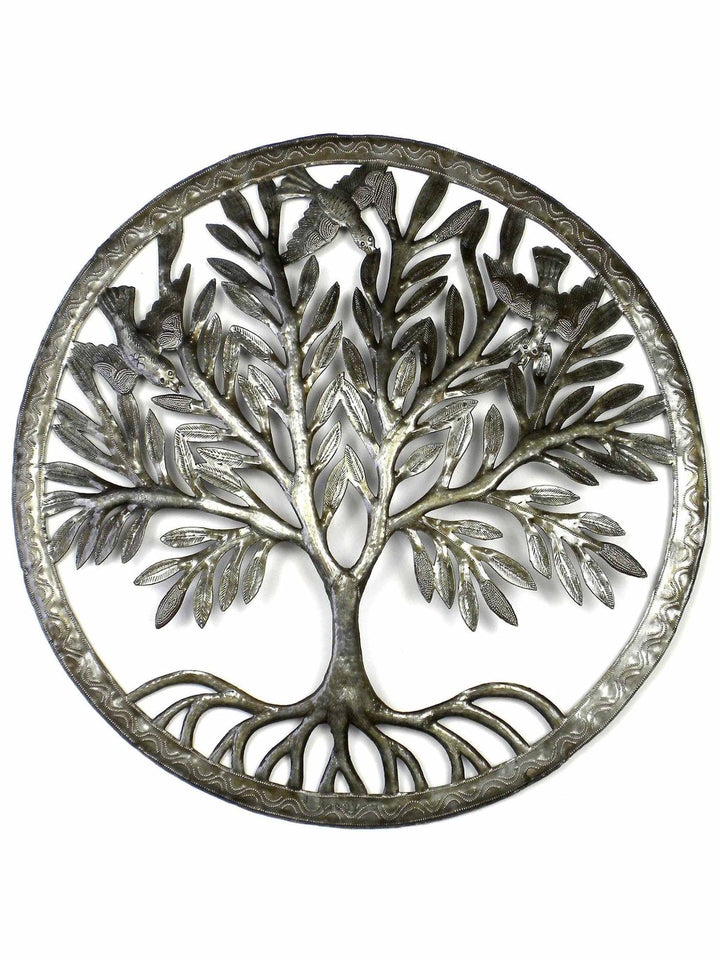 Home DecorRooted Tree of Life with Birds Ringed Haitian Metal Drum Wall Art, 23"Global Crafts