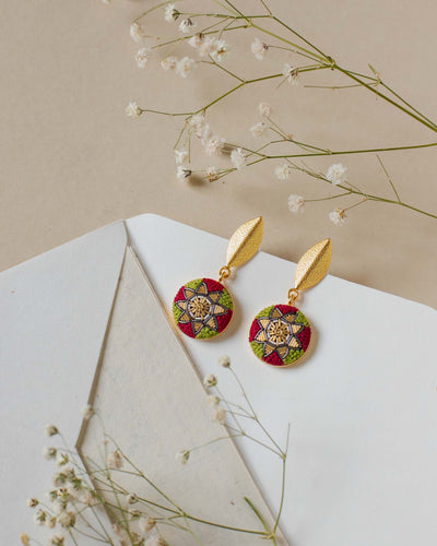 JewelrySaarang, Zia Earrings, Deep Pink Green GoldenSolayi