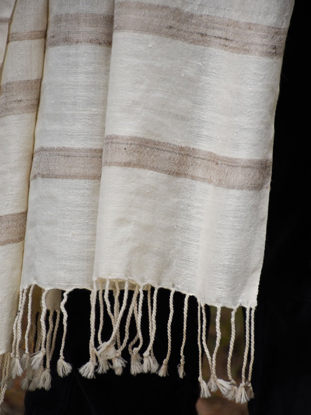 Scarves and WrapsSilk Wool Shawl Undyed with Beige StripesAvani