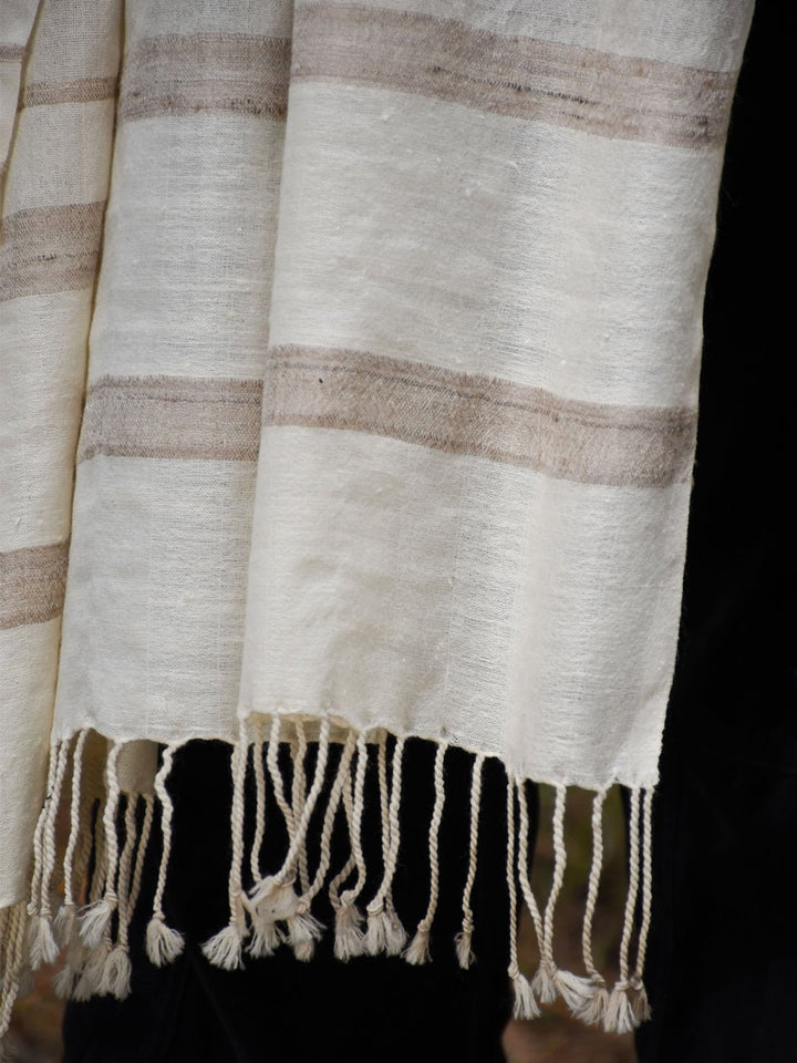 Scarves and WrapsSilk Wool Shawl Undyed with Beige StripesAvani