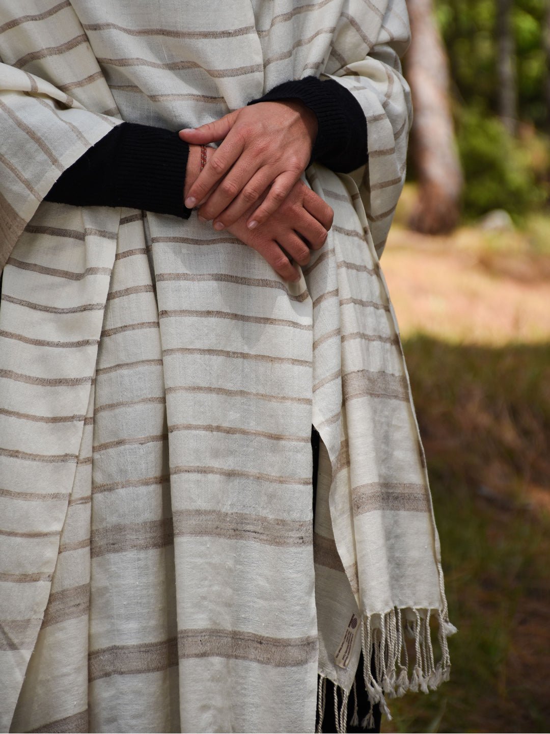 Scarves and WrapsSilk Wool Shawl Undyed with Beige StripesAvani