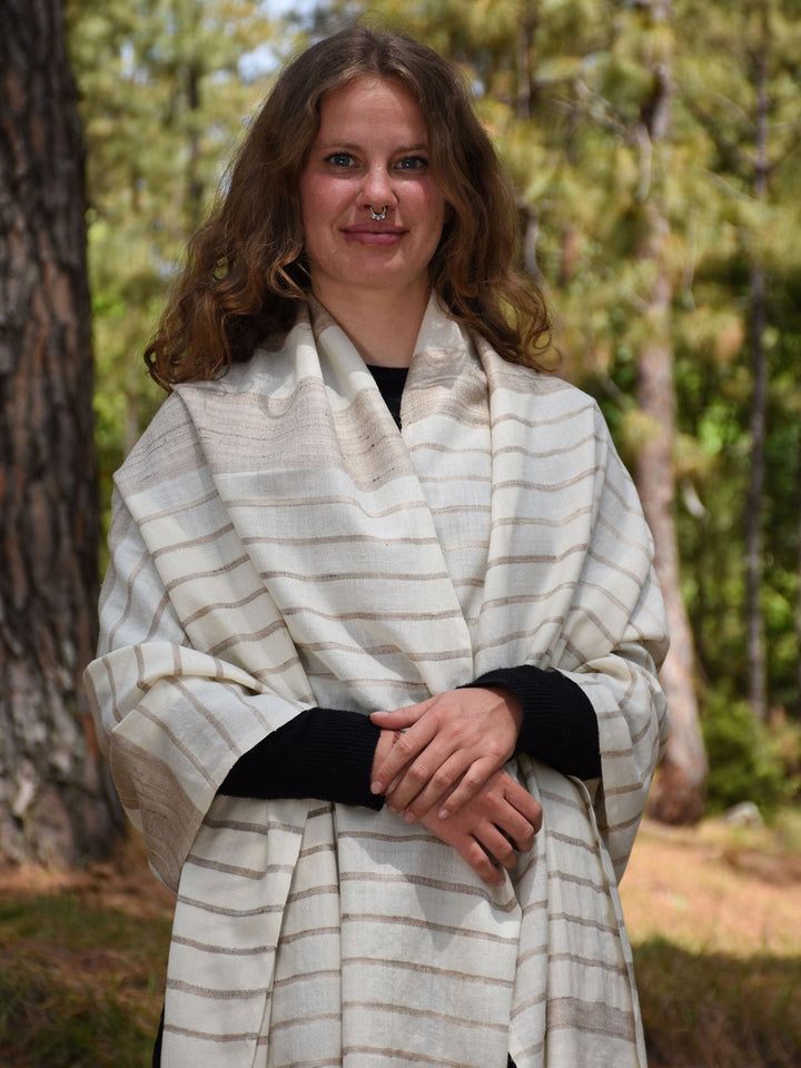 Scarves and WrapsSilk Wool Shawl Undyed with Beige StripesAvani