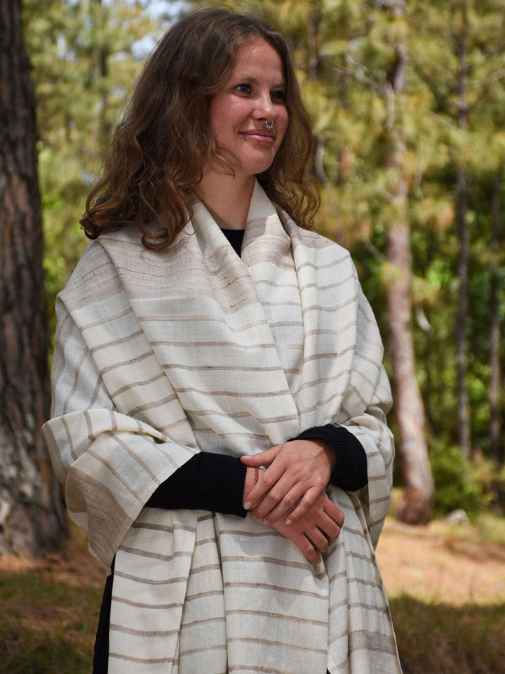 Scarves and WrapsSilk Wool Shawl Undyed with Beige StripesAvani