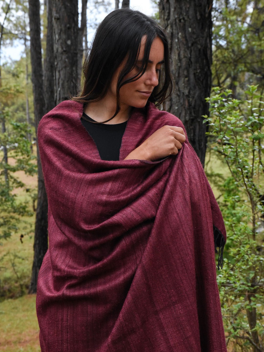 Scarves and WrapsSilk Wool Shawl Wine & BlackAvani