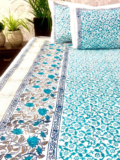 Bed and LivingSky Blue Jaal Hand Block Printed BedsheetAlankaran Designs
