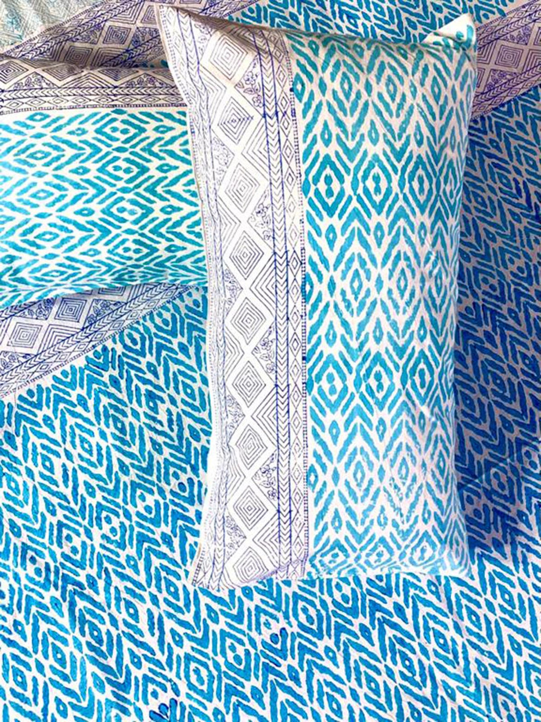 Bed and LivingSky Blue Jaal Motif Hand Block Printed BedsheetAlankaran Designs