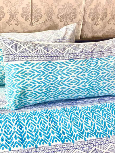 Bed and LivingSky Blue Jaal Motif Hand Block Printed BedsheetAlankaran Designs