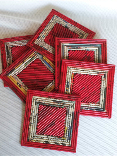 Table and DiningSquare Natural Coasters Red and NaturalPaperwings