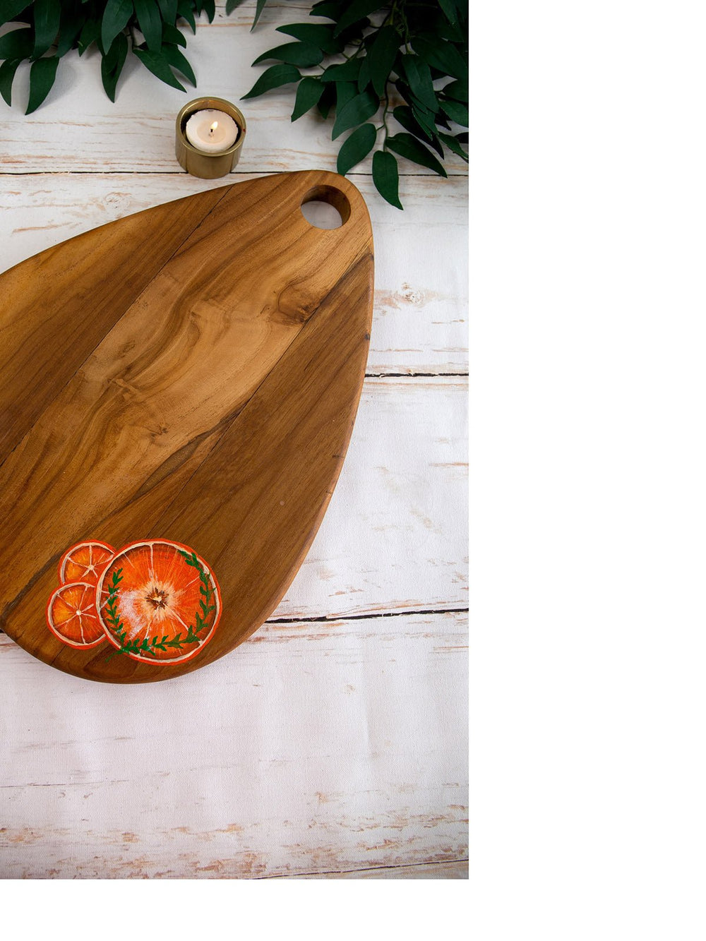 Table and DiningTangerine Handpainted Egg Shaped Teakwood Platter Cum Cutting Board BrownDeco Talk