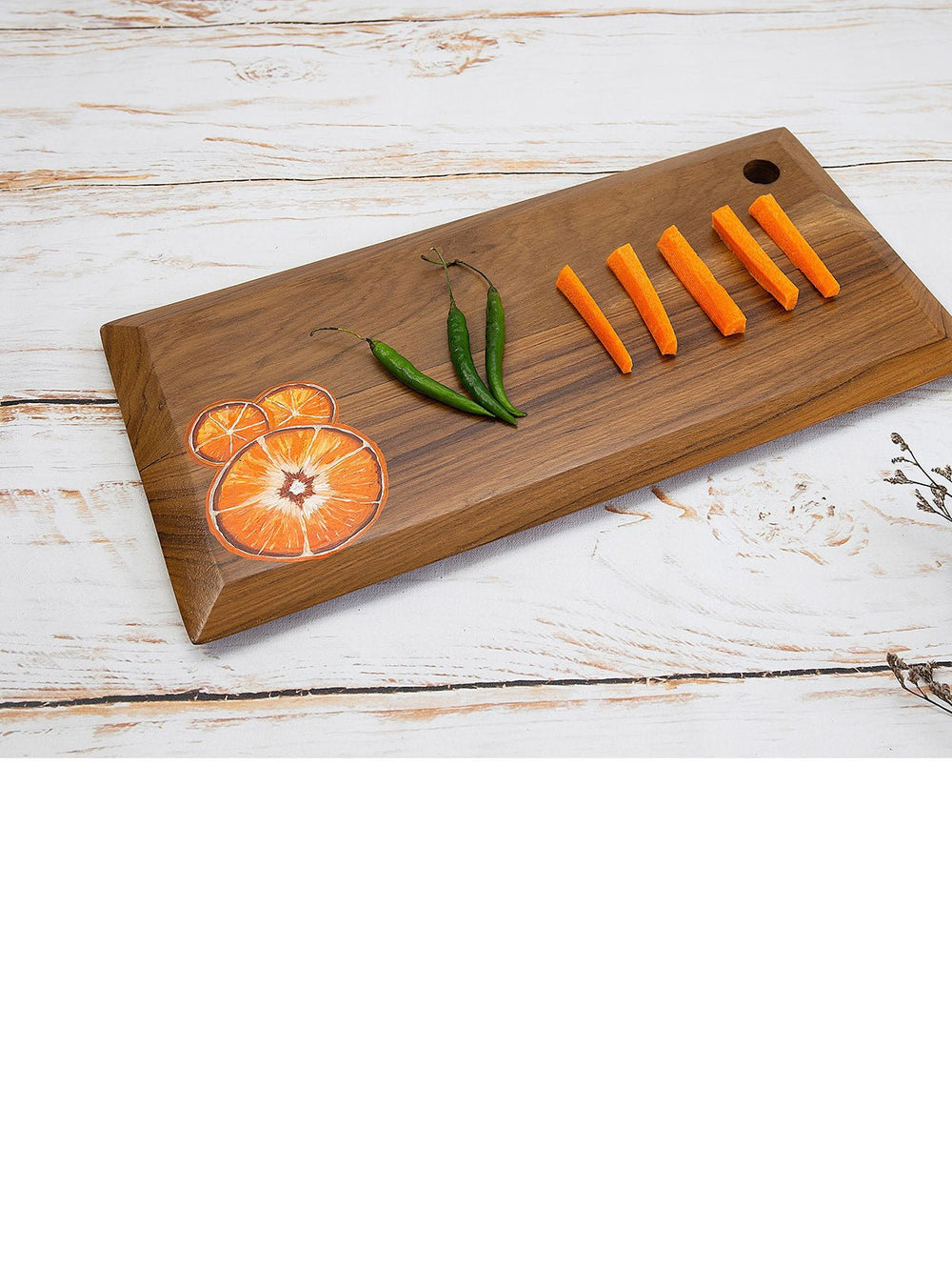 Table and DiningTangerines Handpainted Teakwood Platter Cum Chopping Board BrownDeco Talk