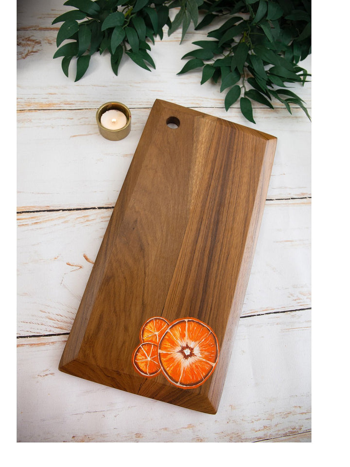 Table and DiningTangerines Handpainted Teakwood Platter Cum Chopping Board BrownDeco Talk