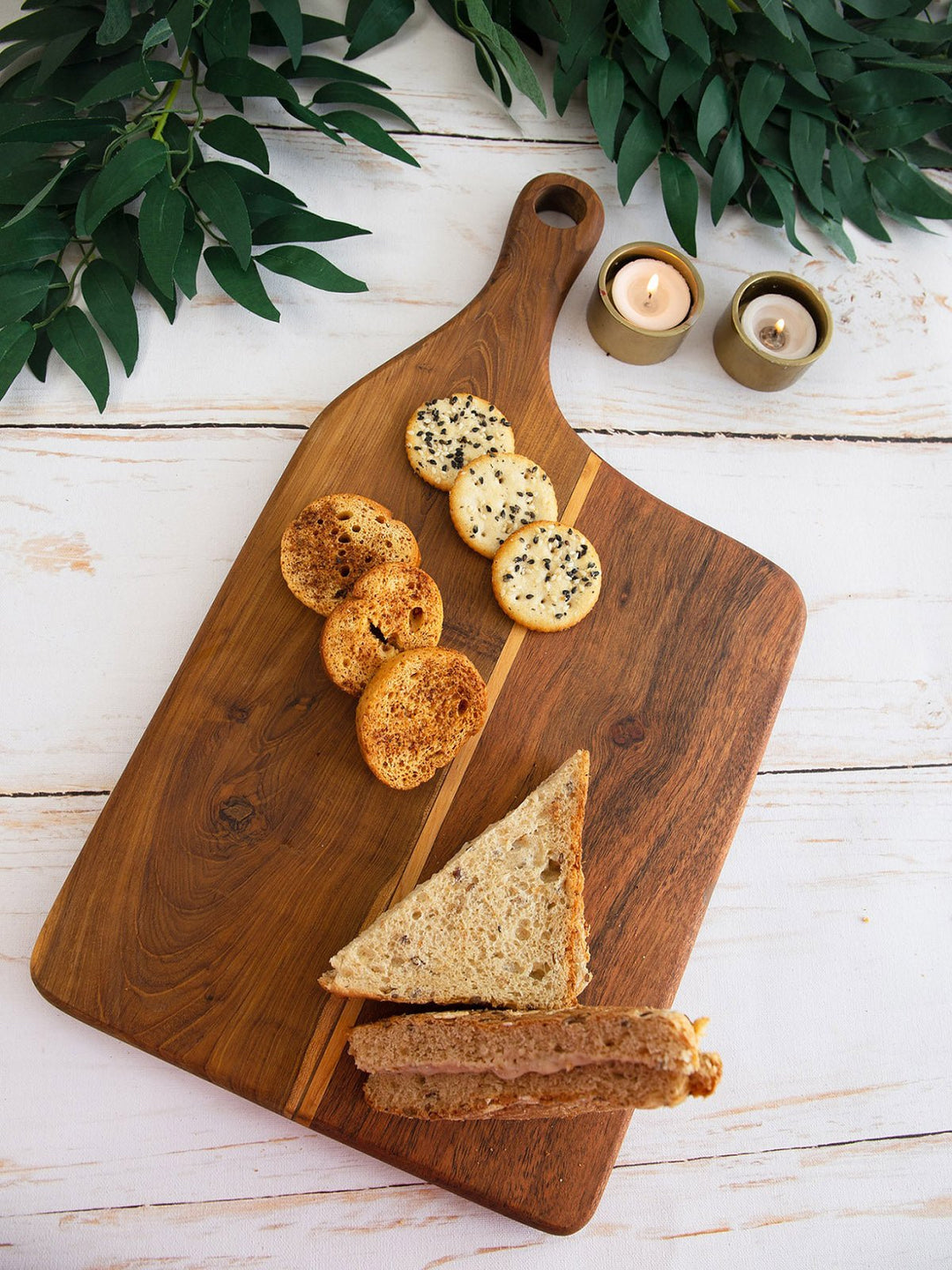 Table and DiningTeakwood Platter Cheese Board With Handle BrownDeco Talk