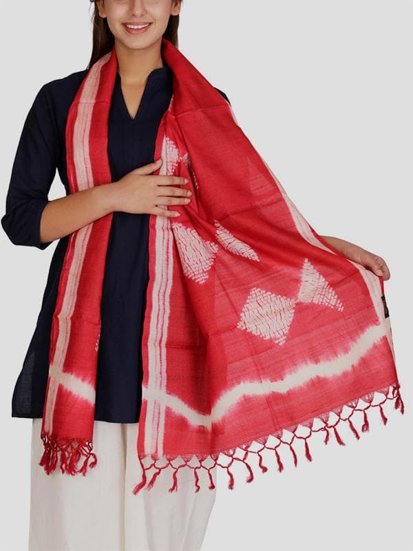 Scarves and WrapsTussar Silk Shibori Stole RedMura Collective