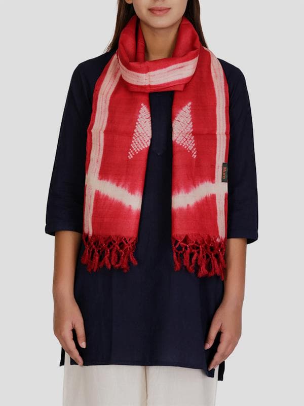 Scarves and WrapsTussar Silk Shibori Stole RedMura Collective