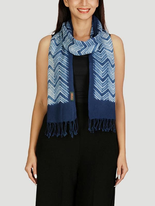 Scarves and WrapsZig Zag Cotton Shibori Stole IndigoMura Collective