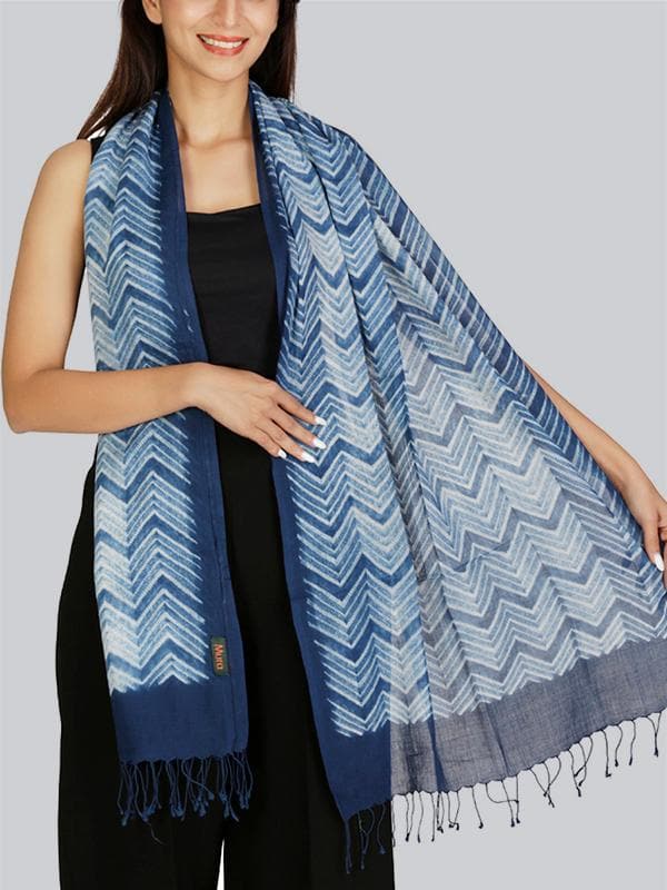 Scarves and WrapsZig Zag Cotton Shibori Stole IndigoMura Collective